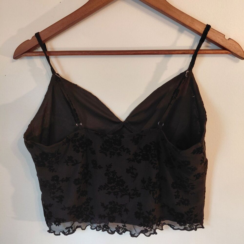 Y2K Floral Velvet Burnout Sheer Cropped Cami Top Sz XS Soft Goth Vintage Minimal